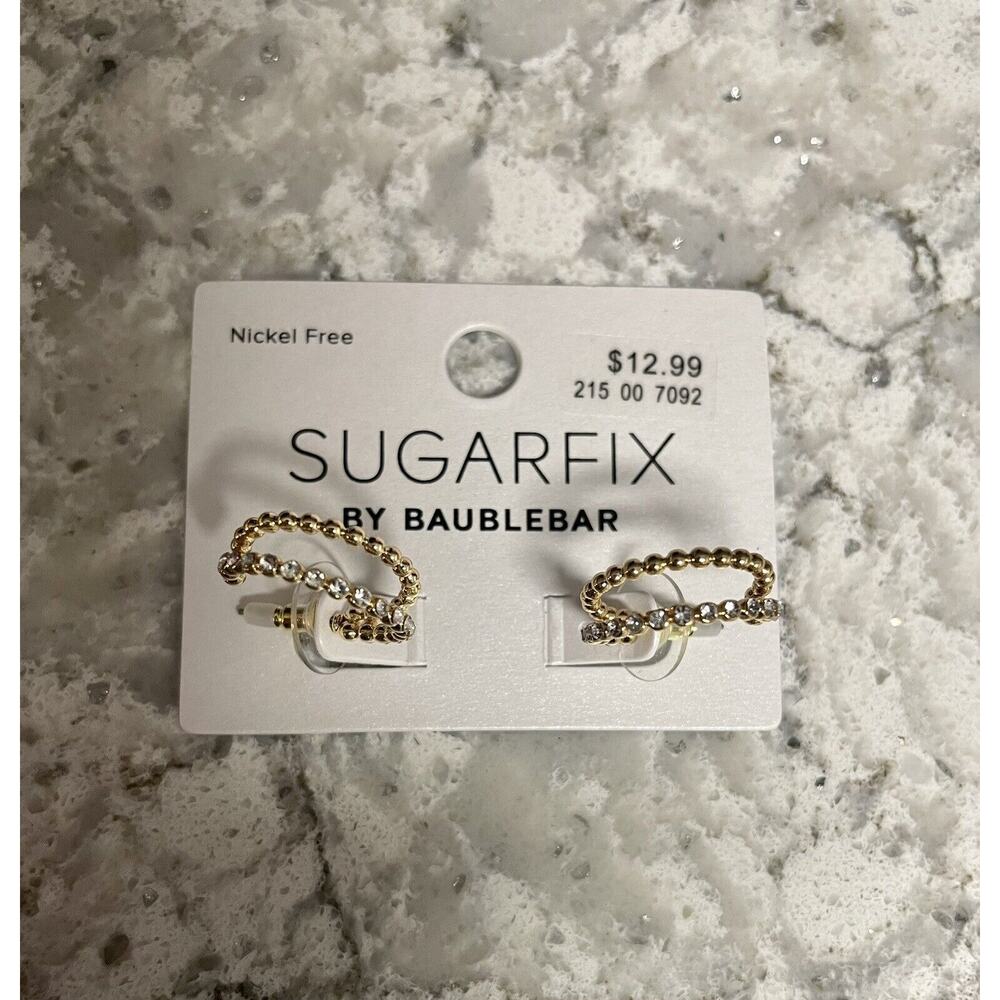 SUGARFIX by BaubleBar Crystal Beaded Double Hoop Earrings - Gold NWT - Picture 2 of 6